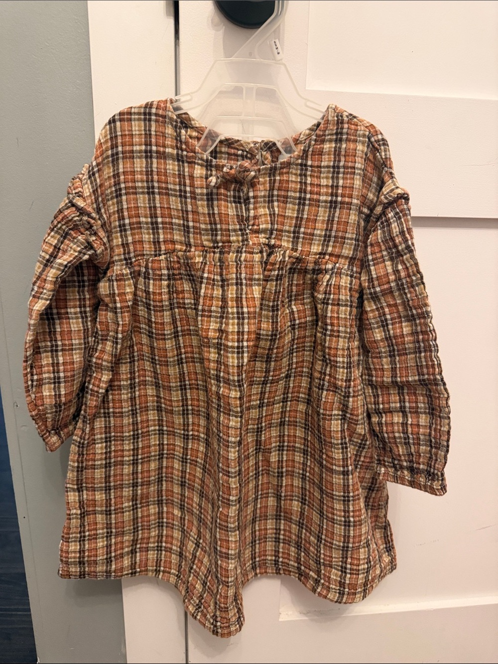 ✨5/$25✨Old Navy Girls' Plaid Long-Sleeve Tunic - Brown, Orange, Cream